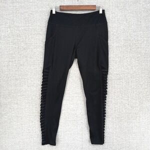 Abercrombie & Fitch Leggings Sz M Cut Out Black Activewear Lattice Detail Pocket